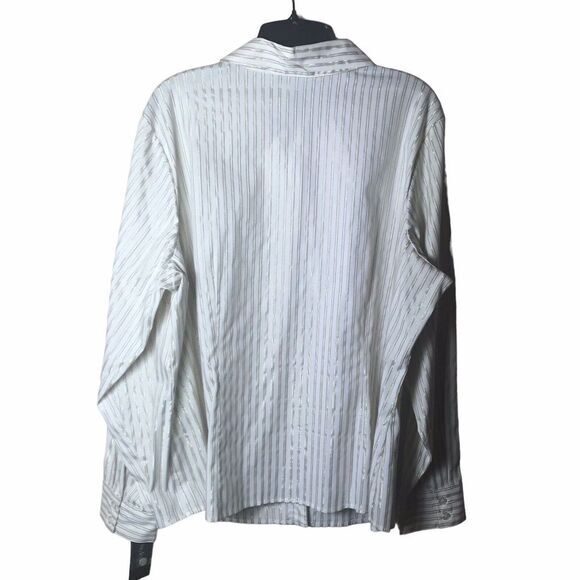 Style & Co Lady's Western White Ruffle Shirt Shimmering Gold Stripes Size 20W - Picture 3 of 10